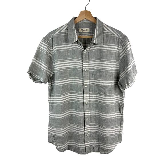COASTAL CLASSIC Linen Shirt – Madewell Gray Stripe Button-Up – Men’s M - Picture 1 of 6